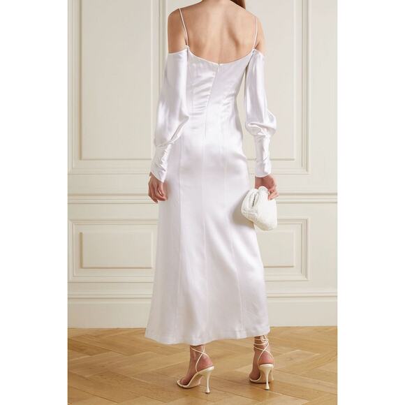 Galvan London NWT Ivory Silk Valencia Cold Shoulder Midi Dress Size 8 - Picture 2 of 15